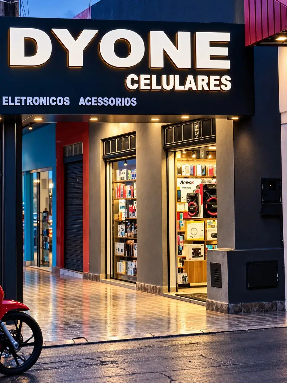 Fachada da Dyone Celulares na Av. Rui Barbosa, 622, em Firminópolis